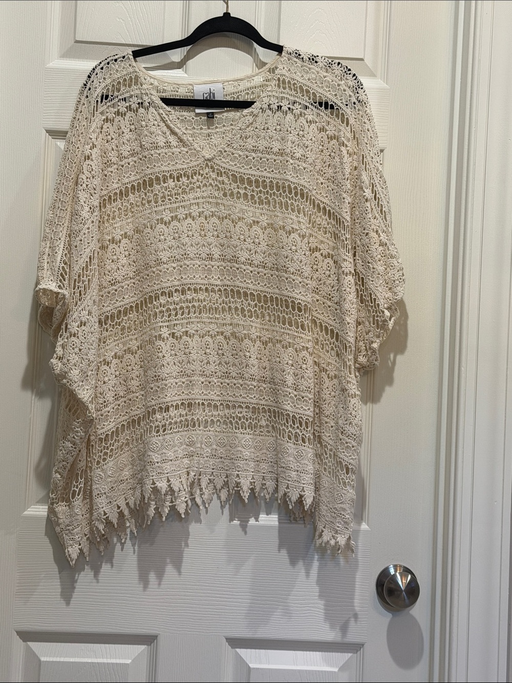 CAbi Ivory Crochet Openwork Poncho Tunic